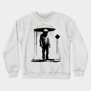 Black Cube Astronaut Flying Saucer Surreal Crewneck Sweatshirt